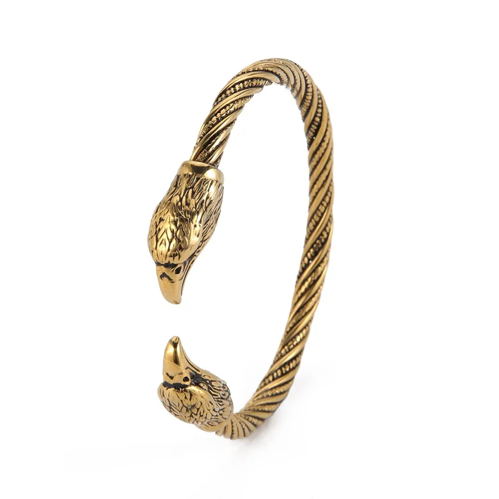 KKJOY Bracciale Vichingo in Acciaio Inox con Testa di Aquila, Regolabile - immagine 1