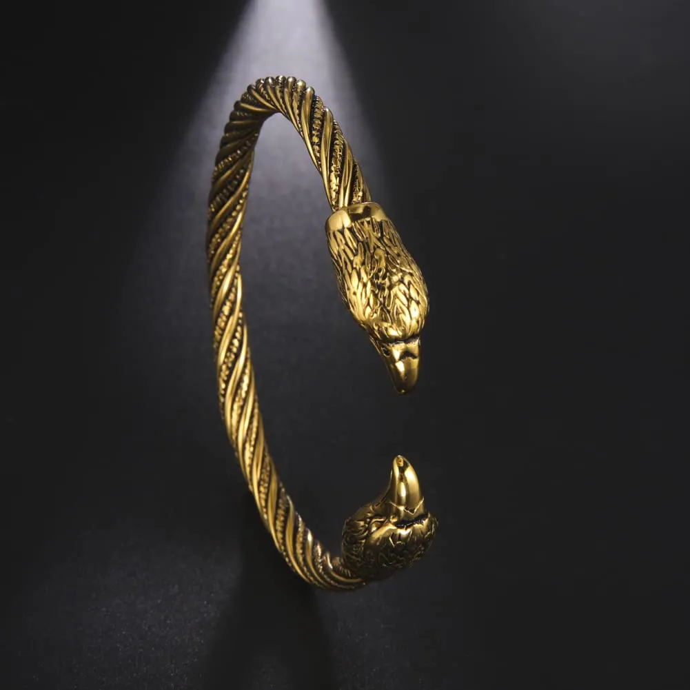KKJOY Bracciale Vichingo in Acciaio Inox con Testa di Aquila, Regolabile - immagine 2