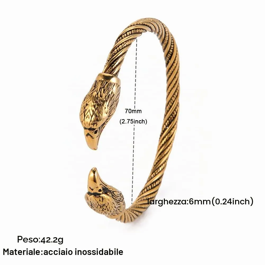 KKJOY Bracciale Vichingo in Acciaio Inox con Testa di Aquila, Regolabile - immagine 4