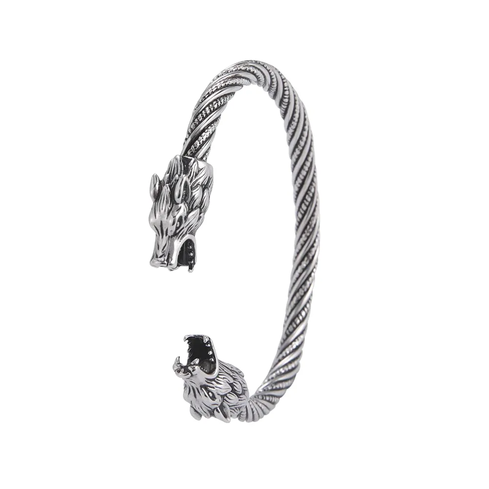 kkjoy Bracciale Vichingo Uomo in Acciaio Inox con Testa di Lupo Ululante, Regolabile - immagine 1