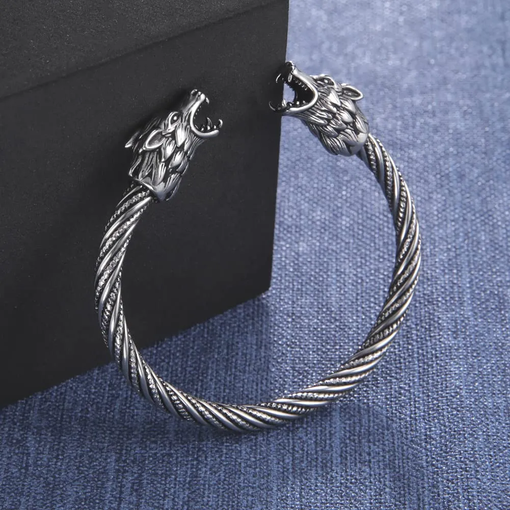 kkjoy Bracciale Vichingo Uomo in Acciaio Inox con Testa di Lupo Ululante, Regolabile - immagine 6