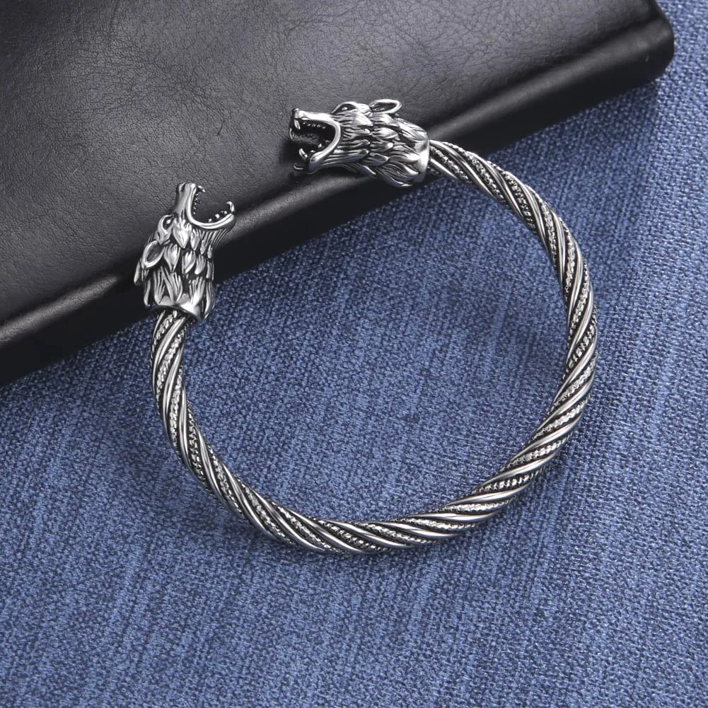 kkjoy Bracciale Vichingo Uomo in Acciaio Inox con Testa di Lupo Ululante, Regolabile - immagine 7