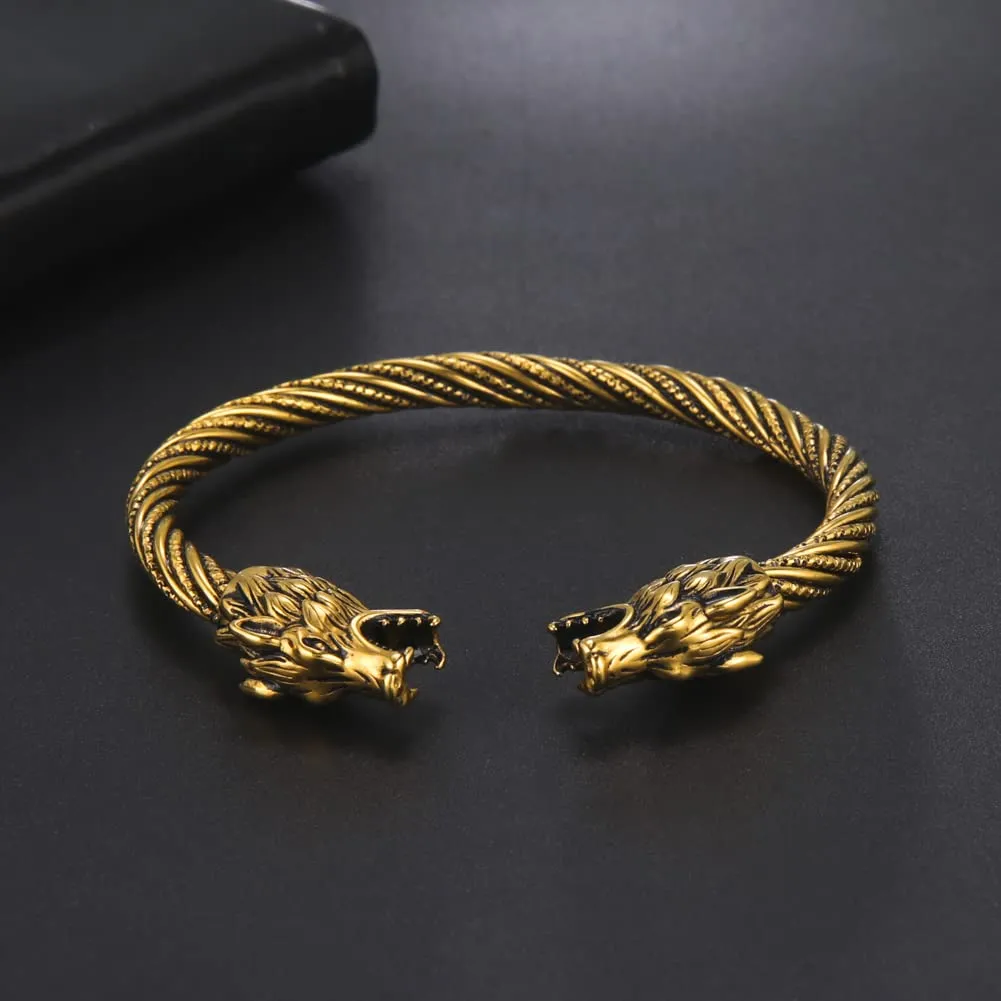kkjoy Bracciale Vichingo Uomo in Acciaio Inox con Testa di Lupo Ululante, Regolabile - immagine 3