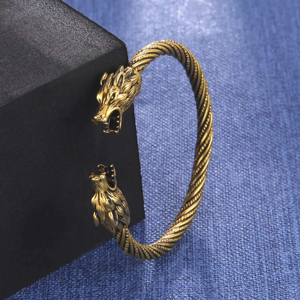 kkjoy Bracciale Vichingo Uomo in Acciaio Inox con Testa di Lupo Ululante, Regolabile - immagine 5
