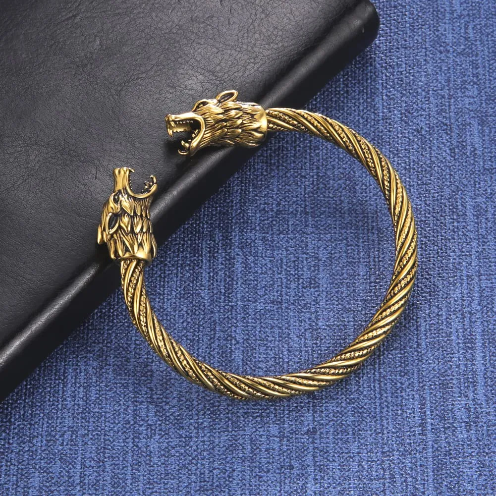 kkjoy Bracciale Vichingo Uomo in Acciaio Inox con Testa di Lupo Ululante, Regolabile - immagine 6