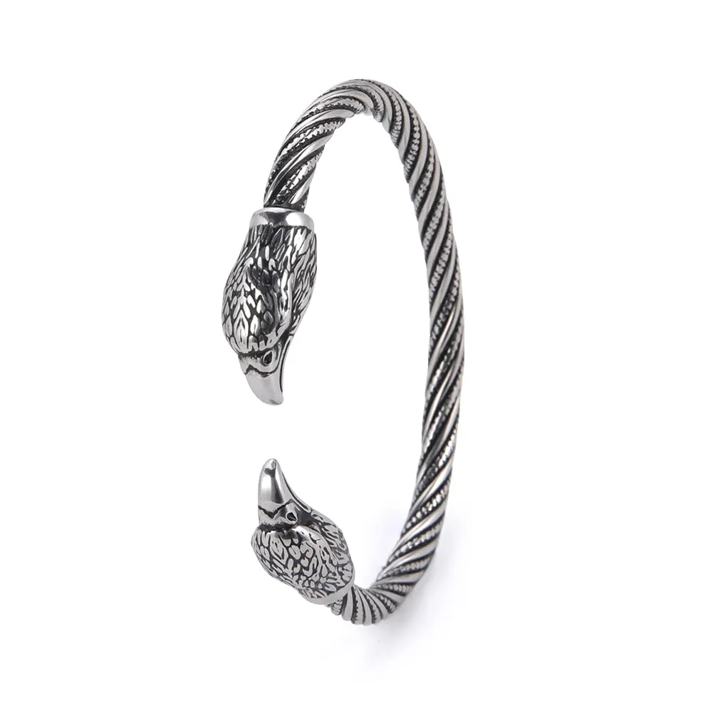 kkjoy Bracciale Vichingo Uomo in Acciaio Inox con Testa di Aquila, Regolabile - immagine 1