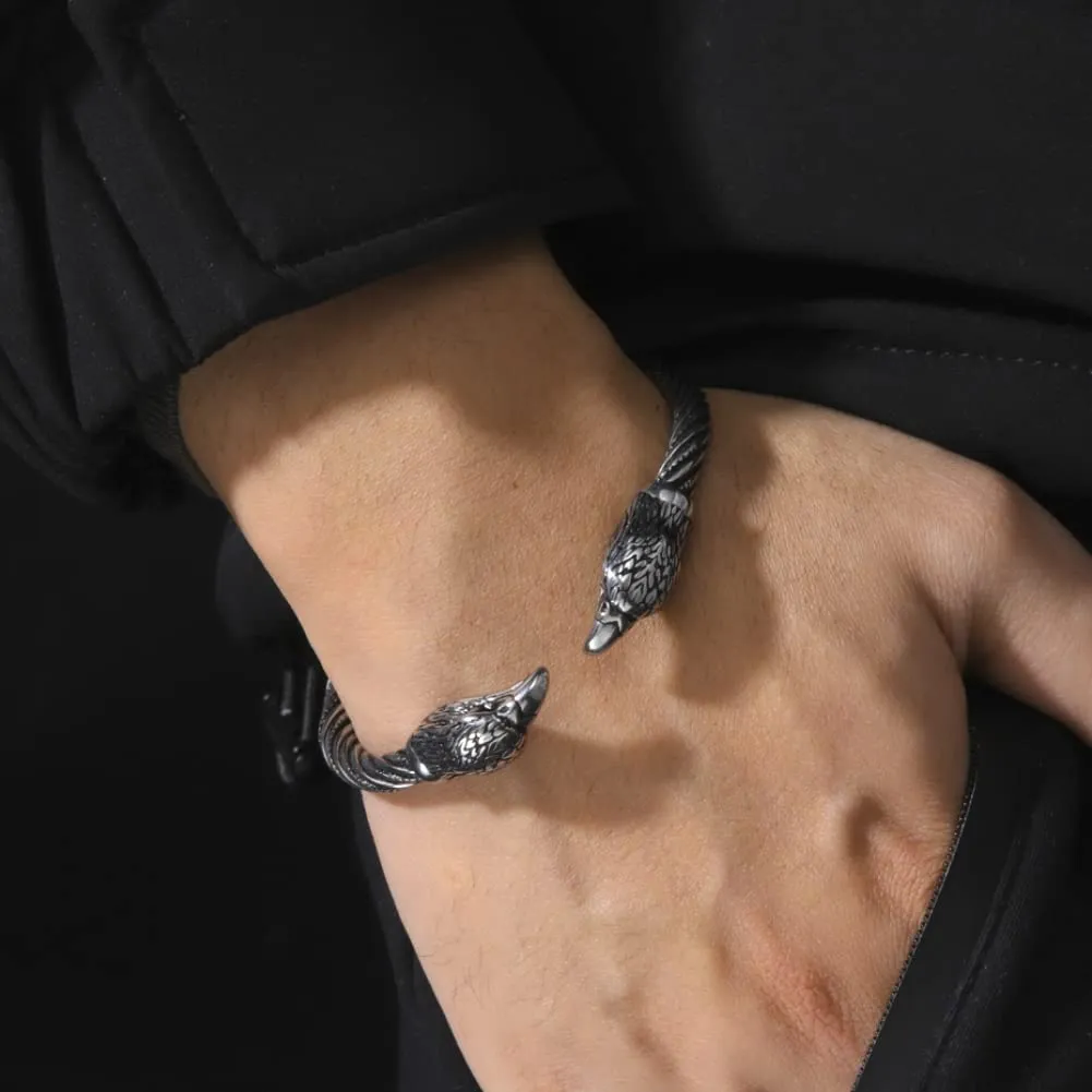 kkjoy Bracciale Vichingo Uomo in Acciaio Inox con Testa di Aquila, Regolabile - immagine 2