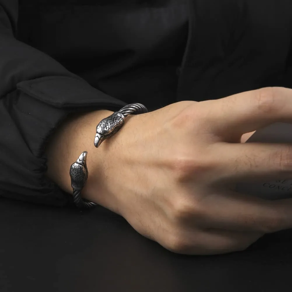 kkjoy Bracciale Vichingo Uomo in Acciaio Inox con Testa di Aquila, Regolabile - immagine 3