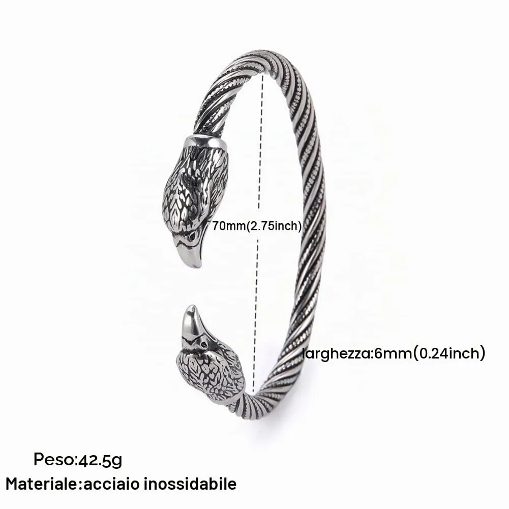 kkjoy Bracciale Vichingo Uomo in Acciaio Inox con Testa di Aquila, Regolabile - immagine 5