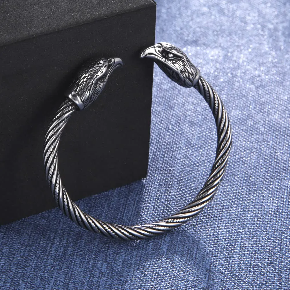kkjoy Bracciale Vichingo Uomo in Acciaio Inox con Testa di Aquila, Regolabile - immagine 6