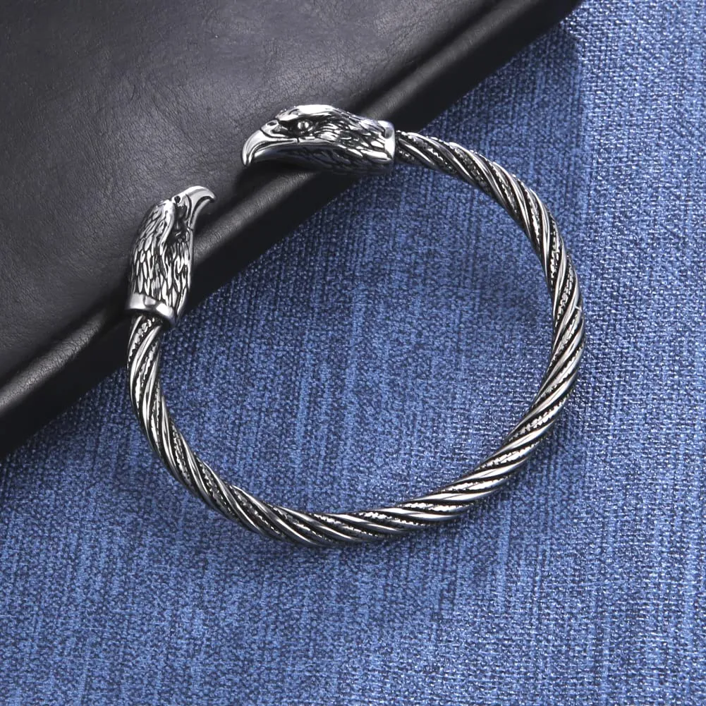 kkjoy Bracciale Vichingo Uomo in Acciaio Inox con Testa di Aquila, Regolabile - immagine 7