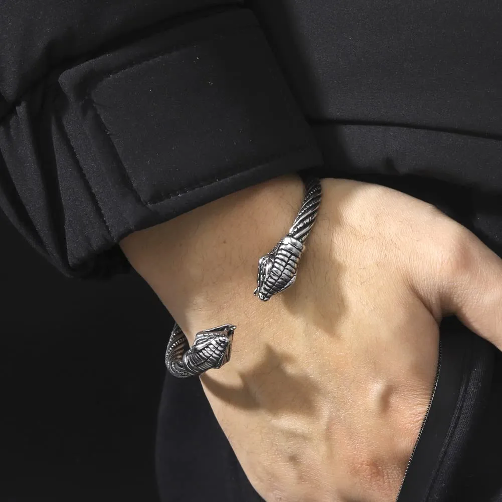 kkjoy Bracciale Vichingo Uomo in Acciaio Inox con Testa di Serpente, Regolabile - immagine 2