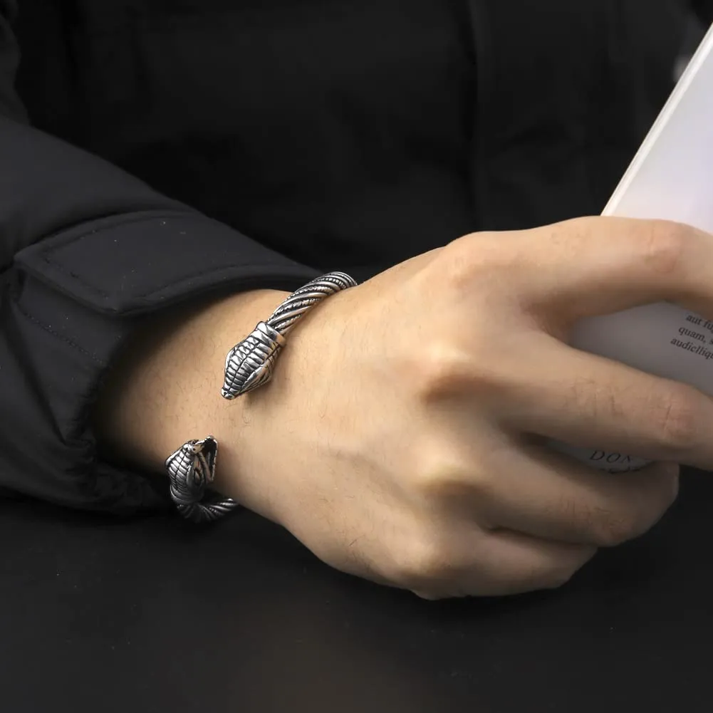kkjoy Bracciale Vichingo Uomo in Acciaio Inox con Testa di Serpente, Regolabile - immagine 3