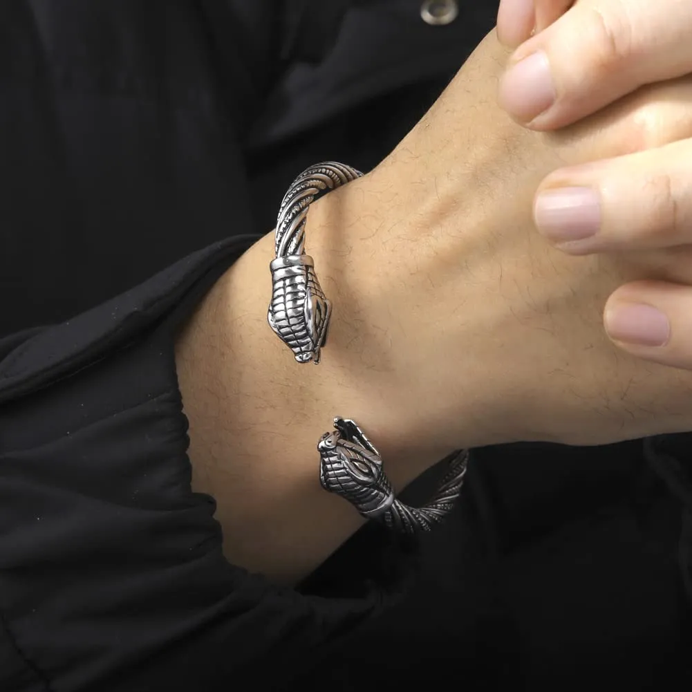 kkjoy Bracciale Vichingo Uomo in Acciaio Inox con Testa di Serpente, Regolabile - immagine 4