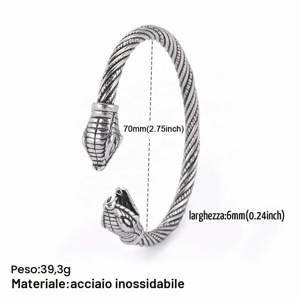kkjoy Bracciale Vichingo Uomo in Acciaio Inox con Testa di Serpente, Regolabile - immagine 5
