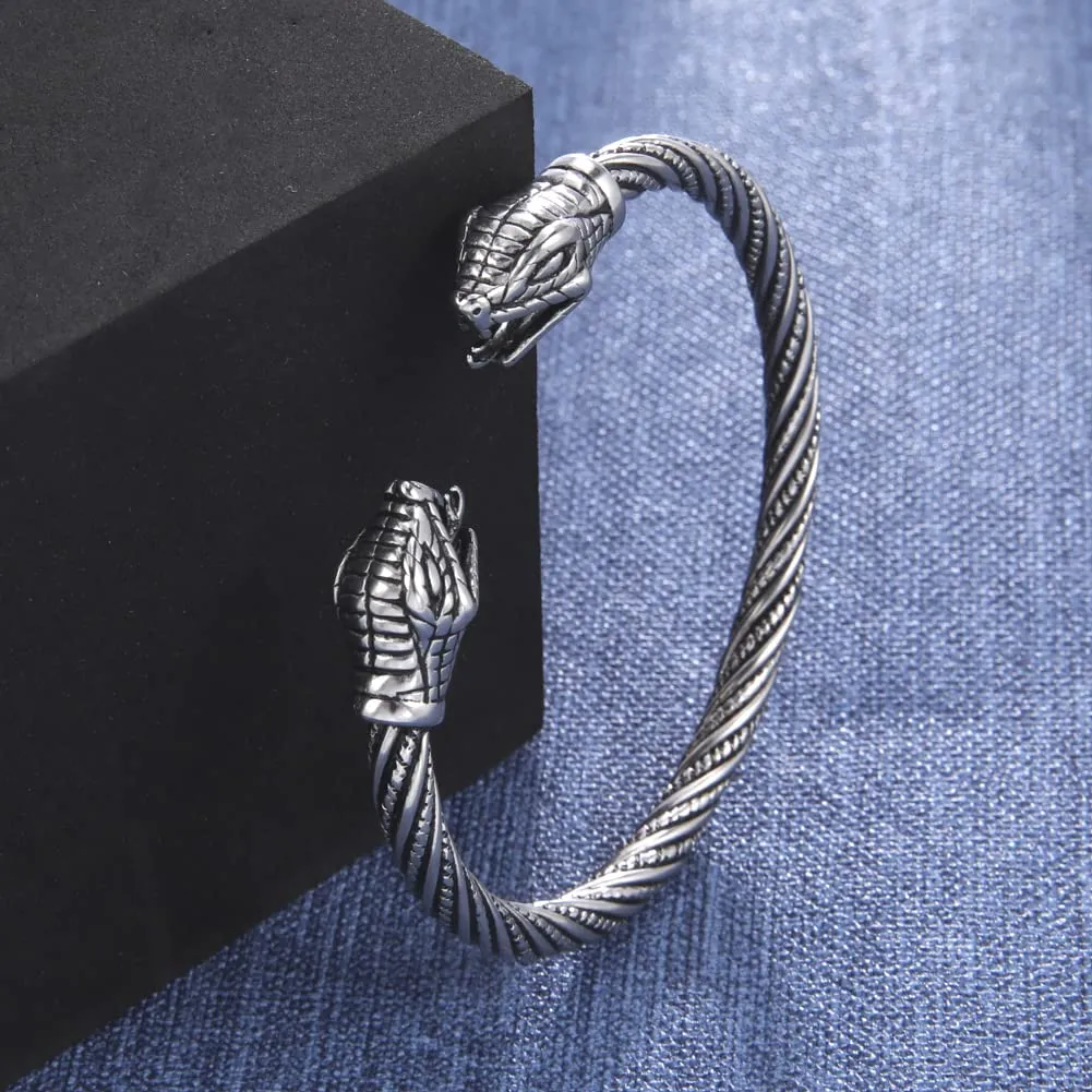 kkjoy Bracciale Vichingo Uomo in Acciaio Inox con Testa di Serpente, Regolabile - immagine 6