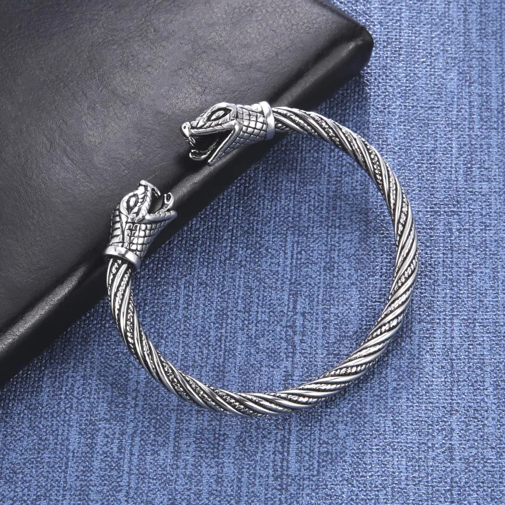 kkjoy Bracciale Vichingo Uomo in Acciaio Inox con Testa di Serpente, Regolabile - immagine 7