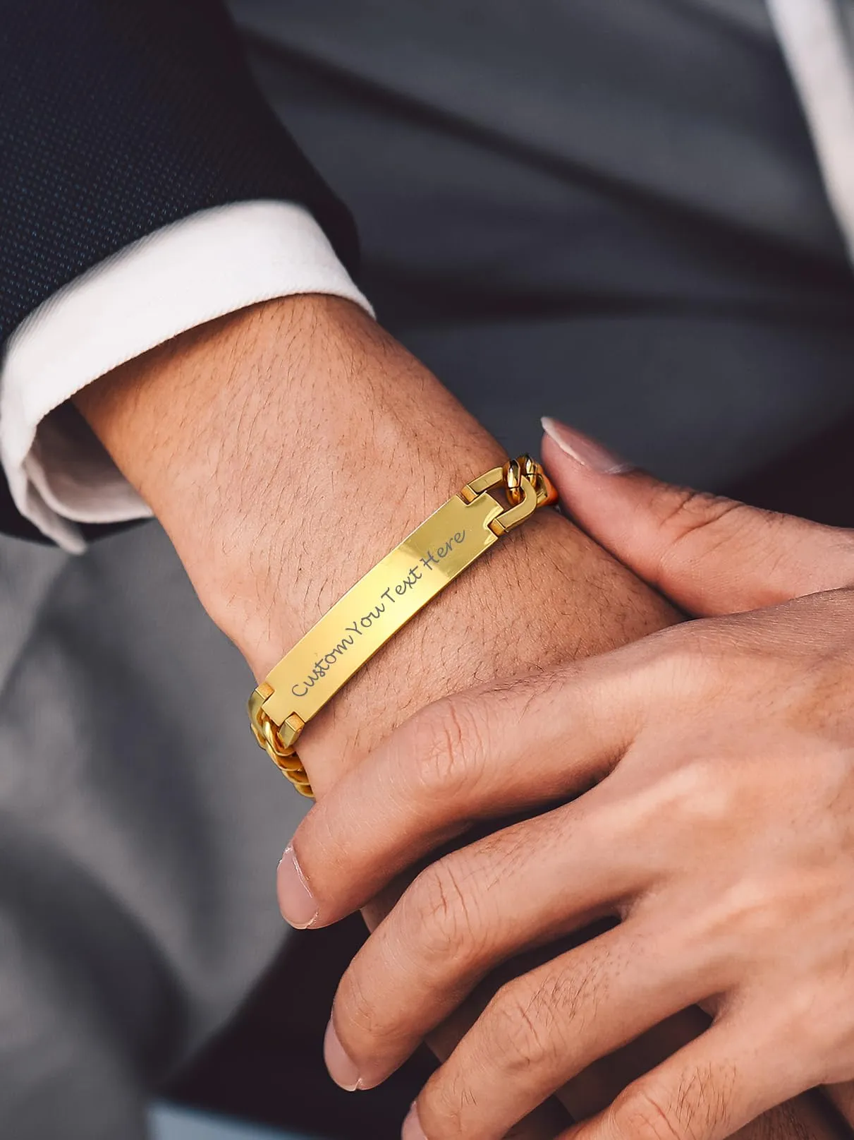 PROSTEEL Bracciale Personalizzato in Acciaio Inossidabile Oro, 23cm - immagine 2