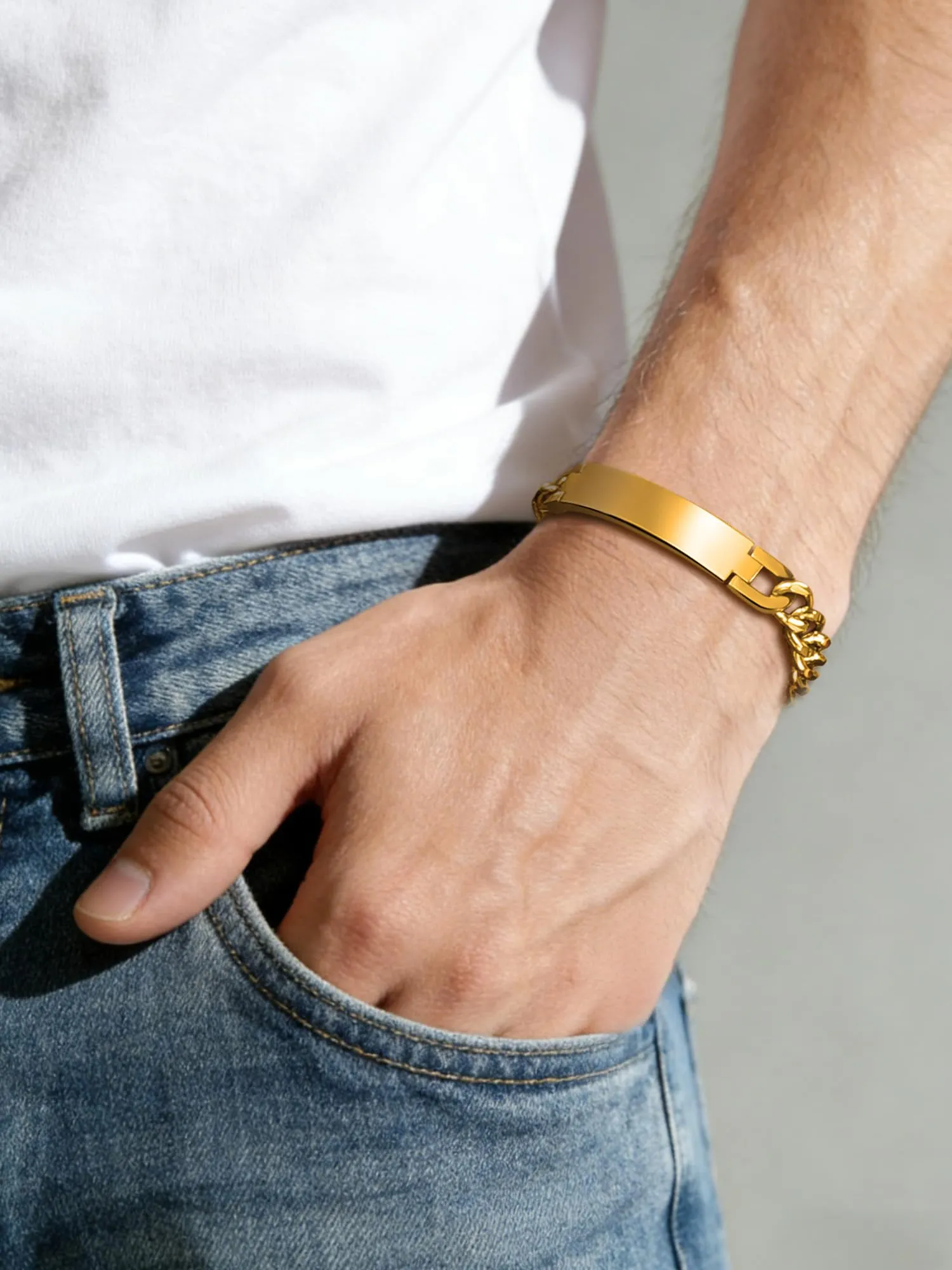 PROSTEEL Bracciale Personalizzato in Acciaio Inossidabile Oro, 23cm - immagine 4
