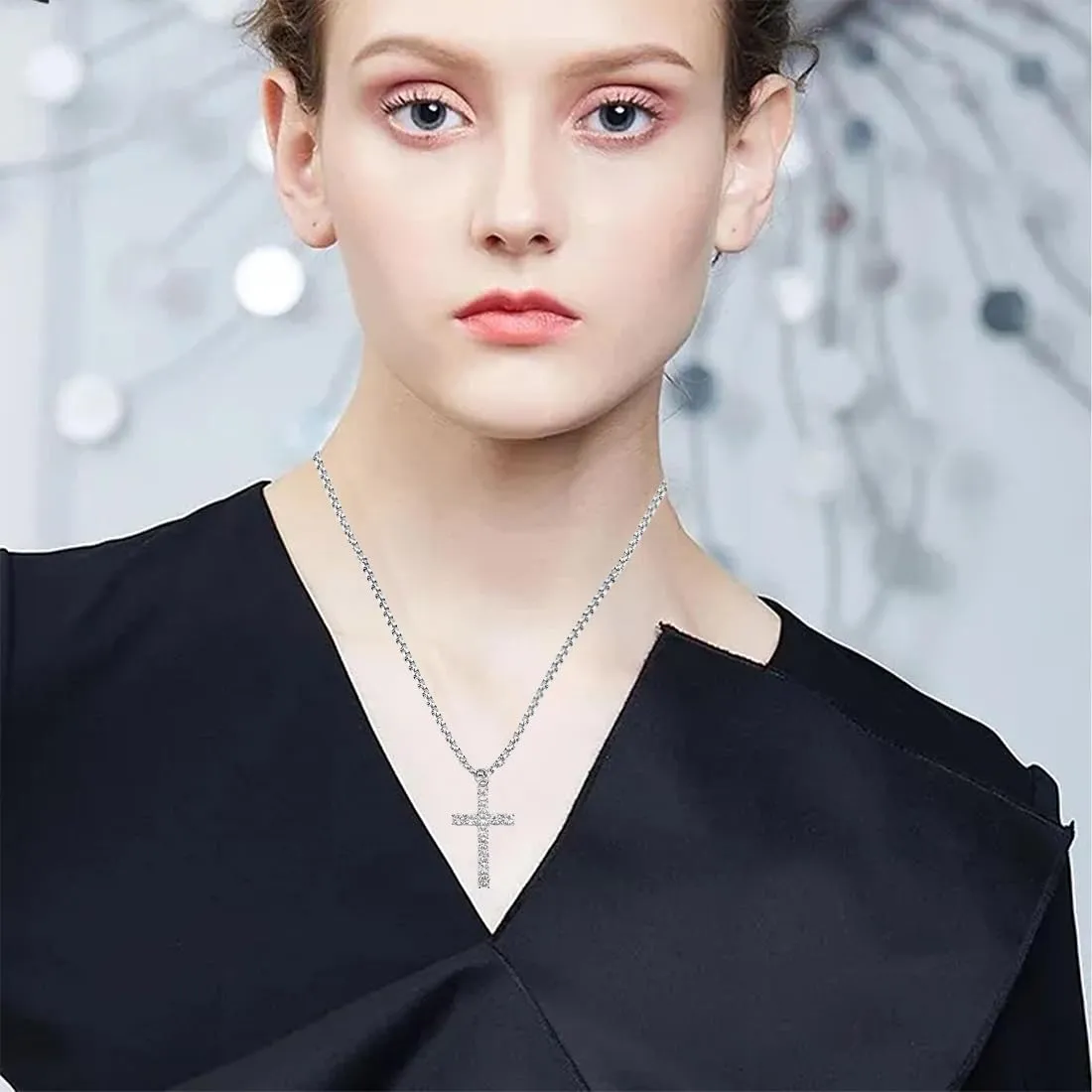 WKRTDY Collana Unisex in Acciaio Inox con Pendente Croce e Zirconi - immagine 4