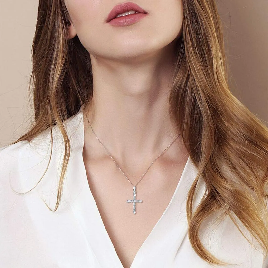 WKRTDY Collana Unisex in Acciaio Inox con Pendente Croce e Zirconi - immagine 5