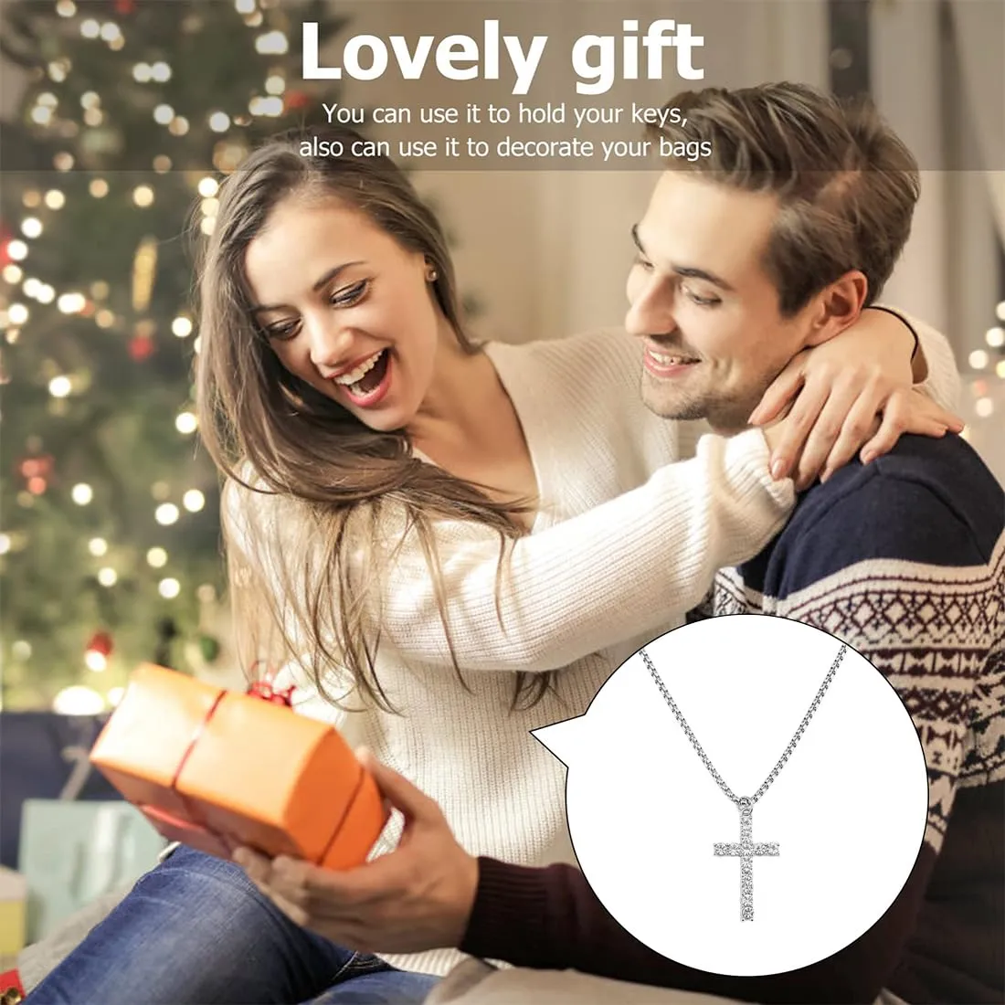 WKRTDY Collana Unisex in Acciaio Inox con Pendente Croce e Zirconi - immagine 6