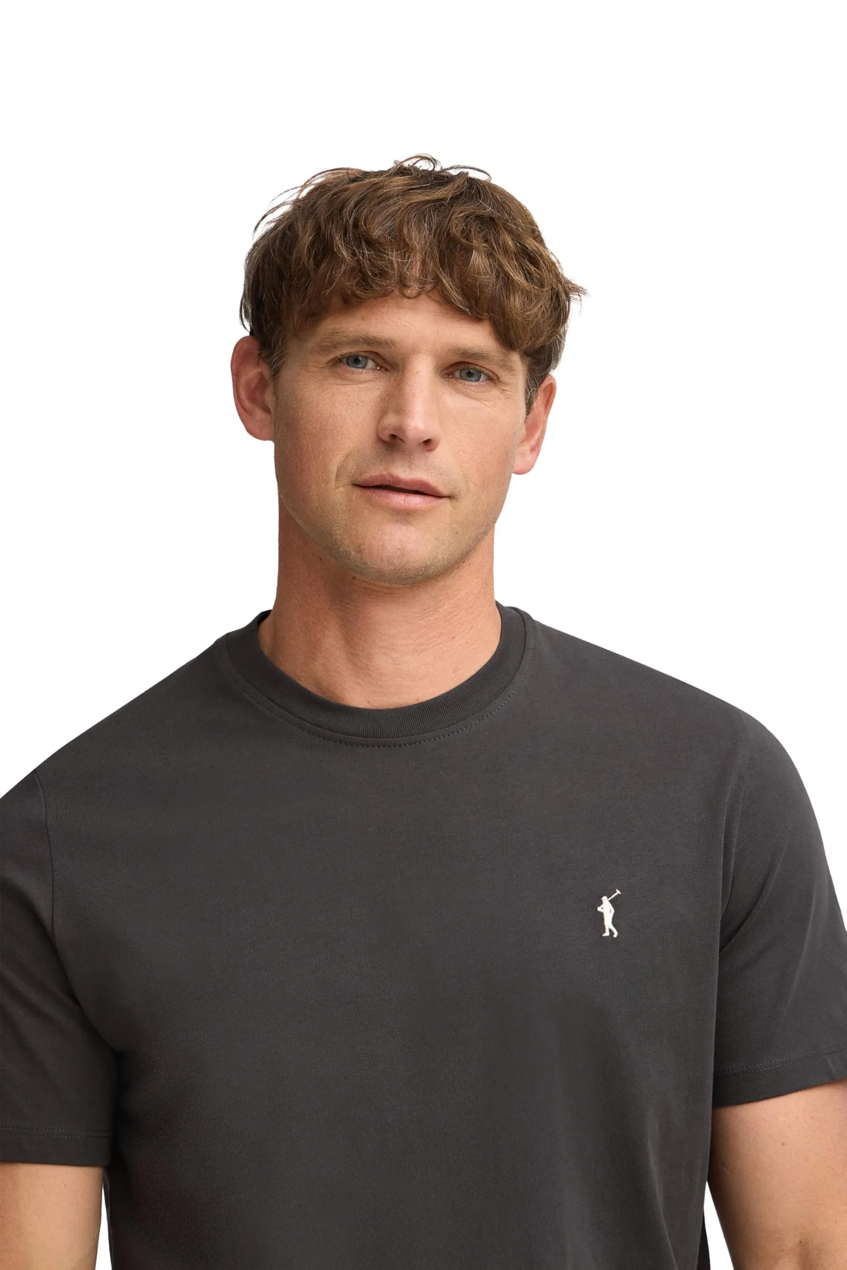 Polo Club Basic T-Shirt in Cotone Asfalto con Logo Ricamato Uomo - immagine 3