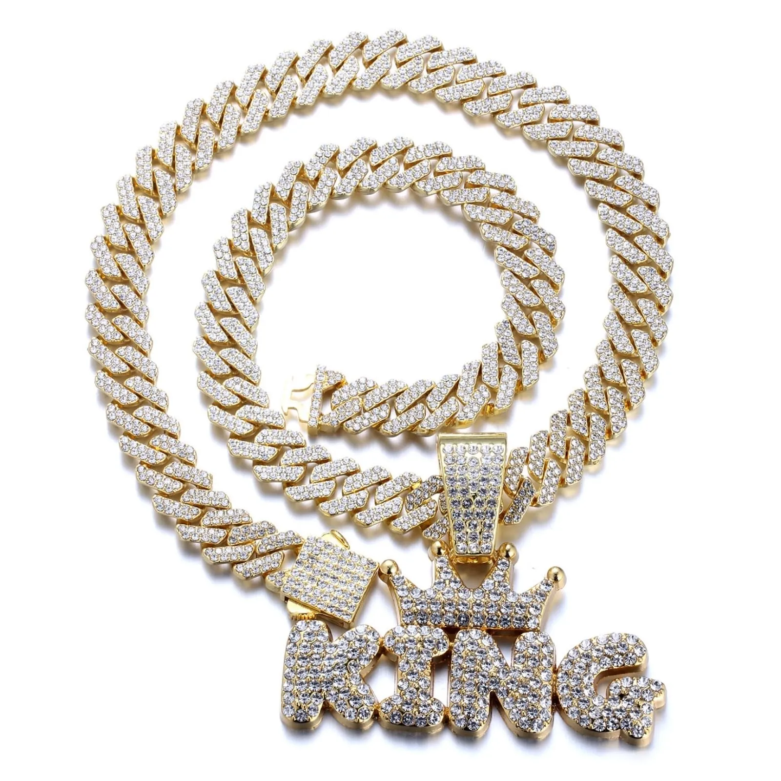 HALUKAKAH Collana con Ciondolo Lettera King della Corona Placcato Oro 18K e Catena a Maglie Cubane 50cm - immagine 1