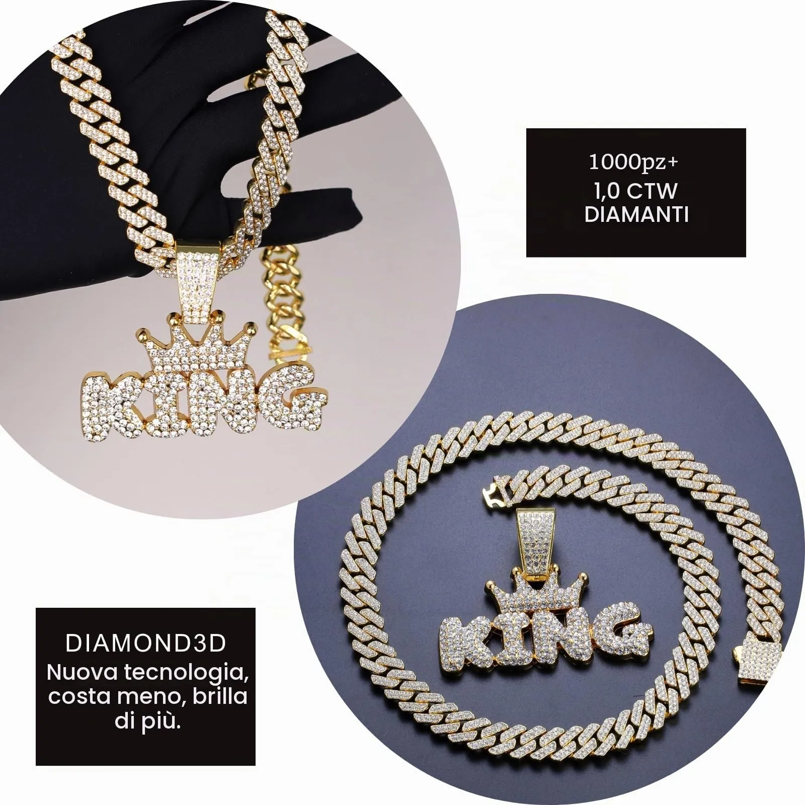 HALUKAKAH Collana con Ciondolo Lettera King della Corona Placcato Oro 18K e Catena a Maglie Cubane 50cm - immagine 4