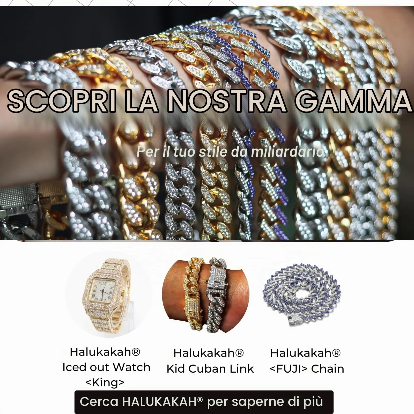 HALUKAKAH Collana con Ciondolo Lettera King della Corona Placcato Oro 18K e Catena a Maglie Cubane 50cm - immagine 7