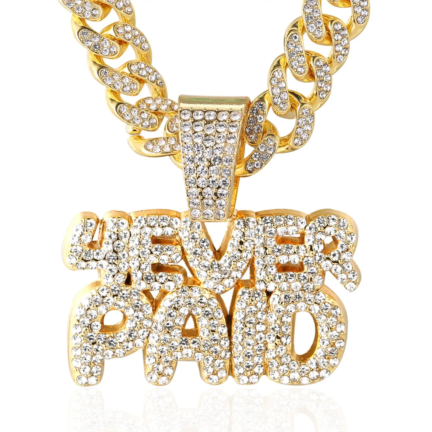 HALUKAKAH 4EVER PAID Catena Oro per Uomo Placcato Oro 18k Iced Out Collana Ciondolo con Diamanti Lab CZ, Maglia Cubana 14mm 45cm - immagine 1