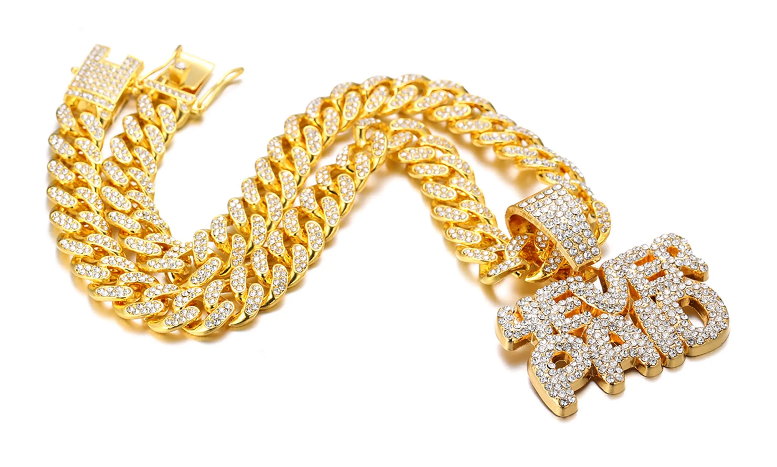 HALUKAKAH 4EVER PAID Catena Oro per Uomo Placcato Oro 18k Iced Out Collana Ciondolo con Diamanti Lab CZ, Maglia Cubana 14mm 45cm - immagine 4