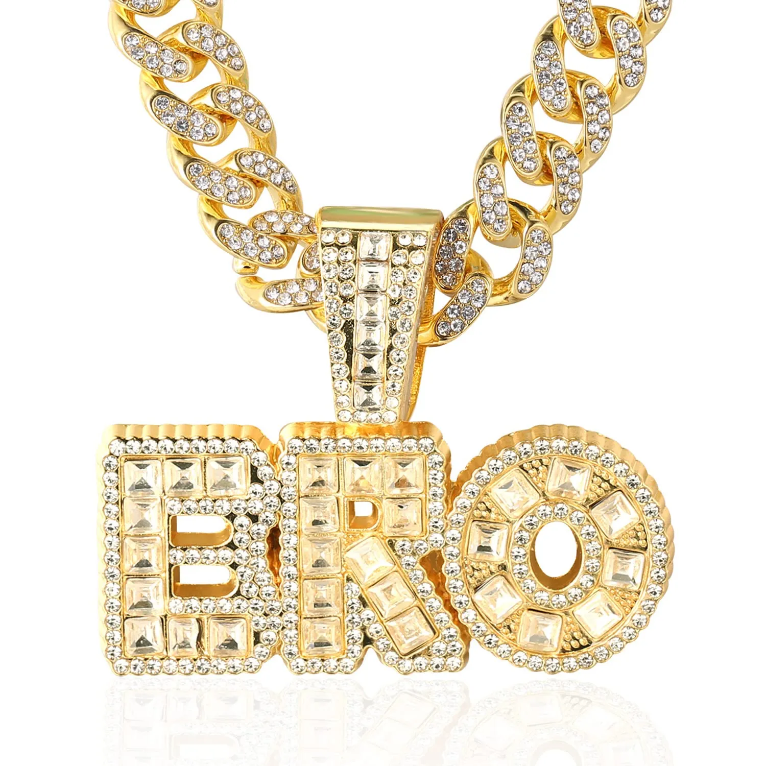 HALUKAKAH BRO Catena Oro per Uomo Placcato Oro 18k Iced Out con Ciondolo e Diamanti Lab Cz, Maglia Cubana 14mm 45cm - immagine 1