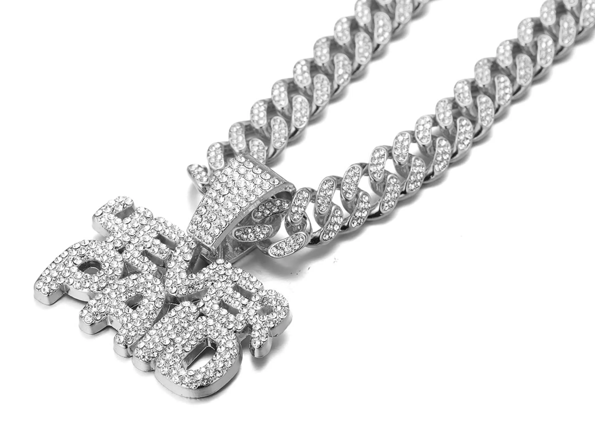 HALUKAKAH 4Ever Paid Collana con Ciondolo e Catena a Maglia Cubana 14mm 45cm, Finitura Oro Bianco Platino con Diamanti Lab Cz - immagine 3