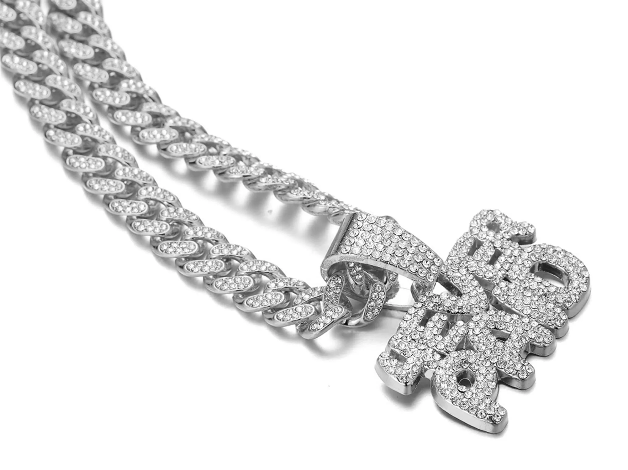 HALUKAKAH 4Ever Paid Collana con Ciondolo e Catena a Maglia Cubana 14mm 45cm, Finitura Oro Bianco Platino con Diamanti Lab Cz - immagine 4