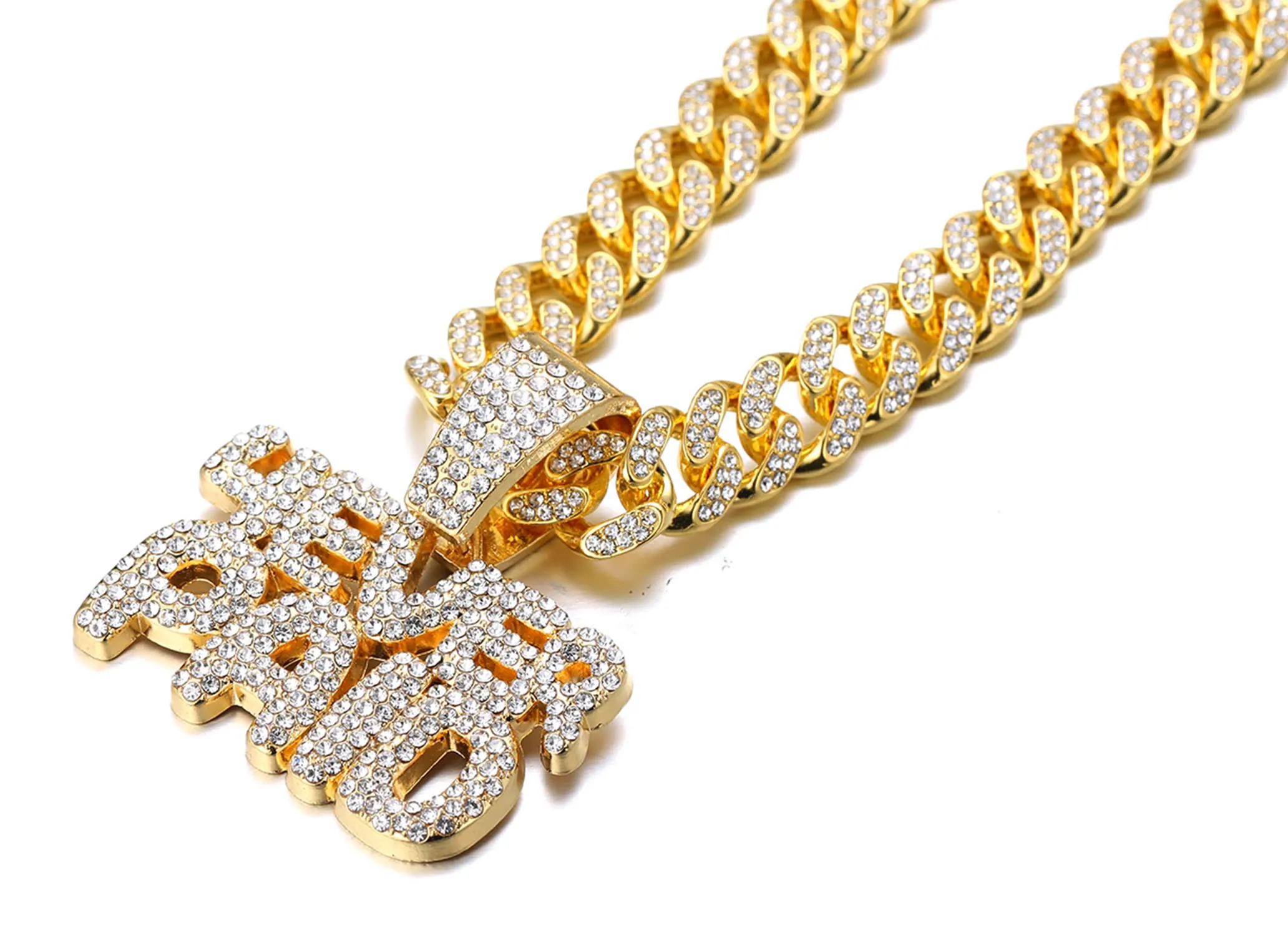 HALUKAKAH King $Hit Collana Ciondolo e Catena a Maglia Cubana 14mm, Placcato Oro 18k con Diamanti Lab Cz, 45cm - immagine 3