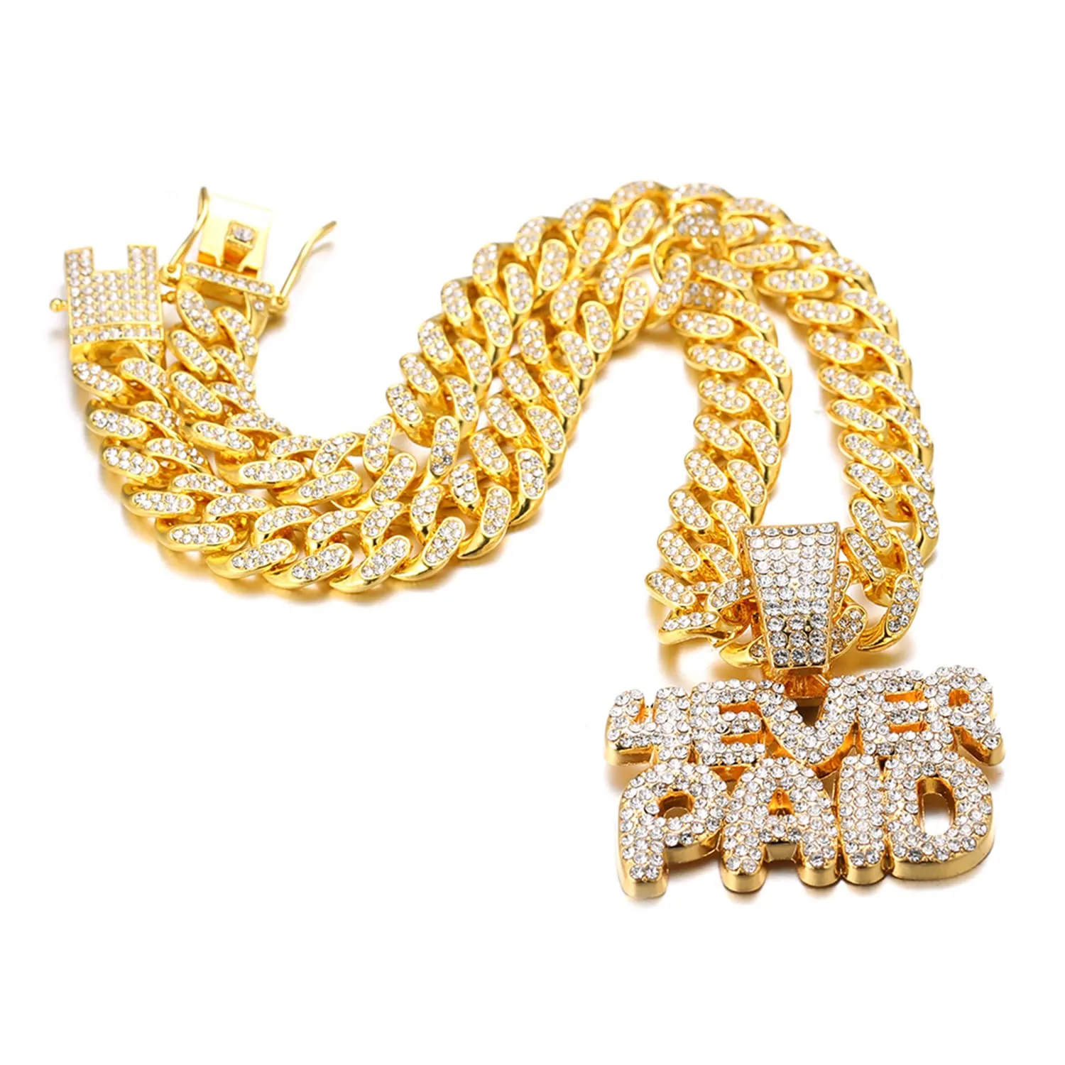 HALUKAKAH King $Hit Collana Ciondolo e Catena a Maglia Cubana 14mm, Placcato Oro 18k con Diamanti Lab Cz, 45cm - immagine 5