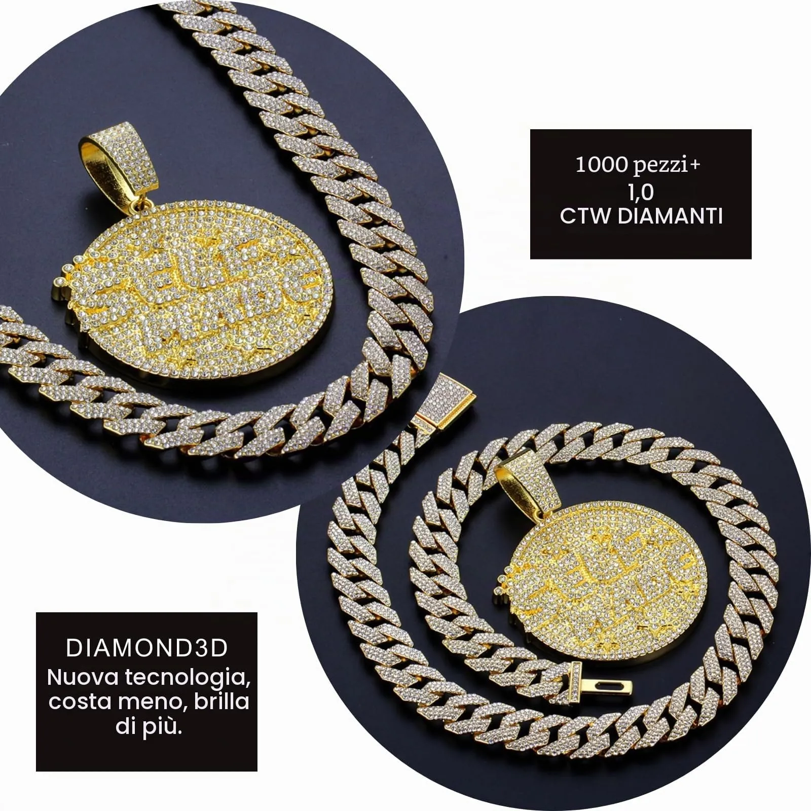 HALUKAKAH Collana Self Made con Diamanti di Laboratorio, Placcato Oro 18K, Catena Cubana 15mm 50cm - immagine 4