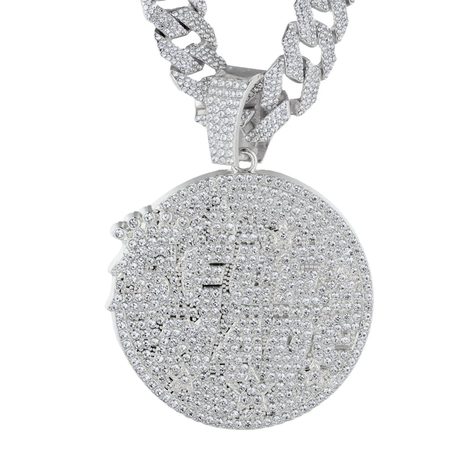 HALUKAKAH Collana Self Made in Diamanti da Uomo, Placcato in Platino, Pendente con Diamanti di Laboratorio e Catena Cubana 15mm 50cm - immagine 1