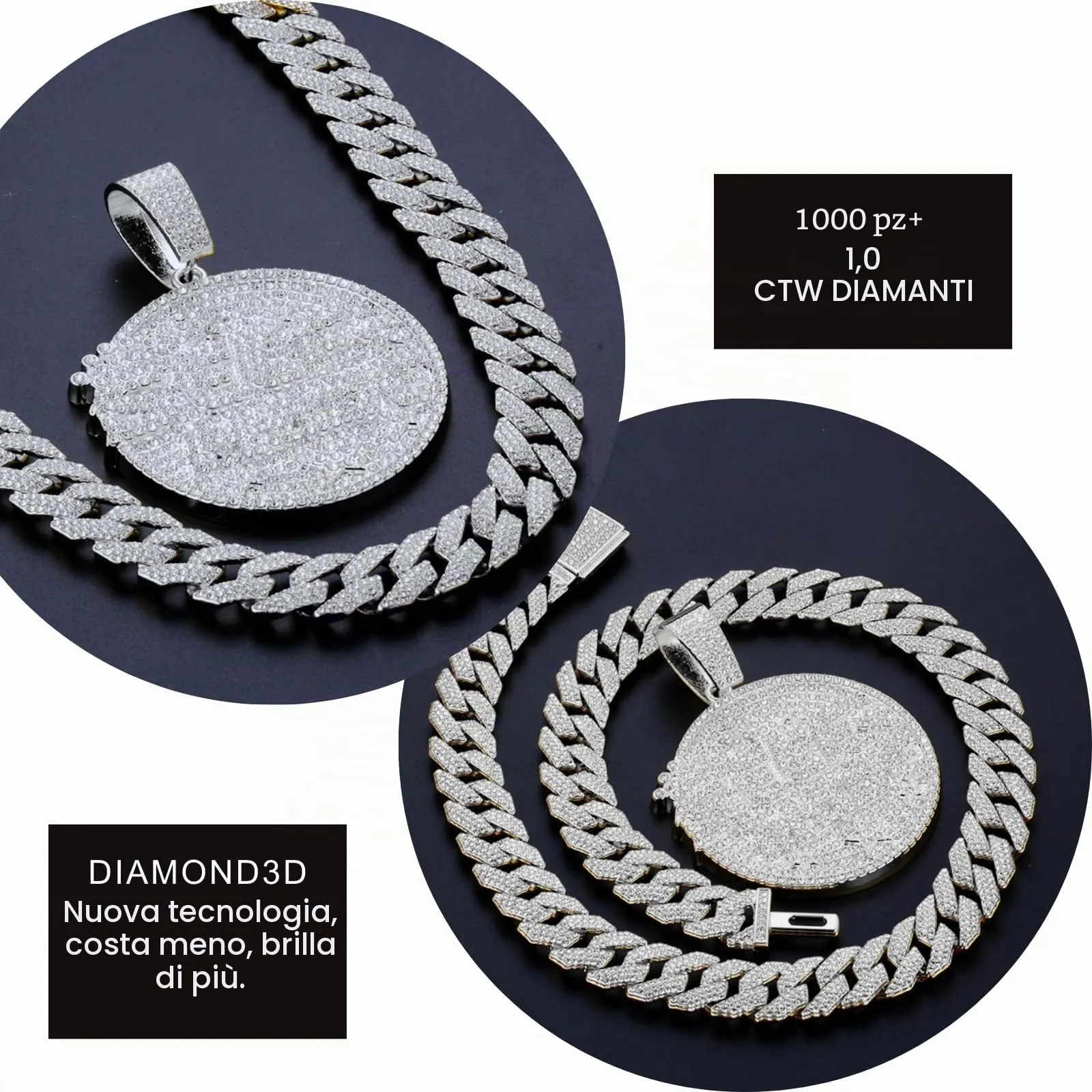 HALUKAKAH Collana Self Made in Diamanti da Uomo, Placcato in Platino, Pendente con Diamanti di Laboratorio e Catena Cubana 15mm 50cm - immagine 4