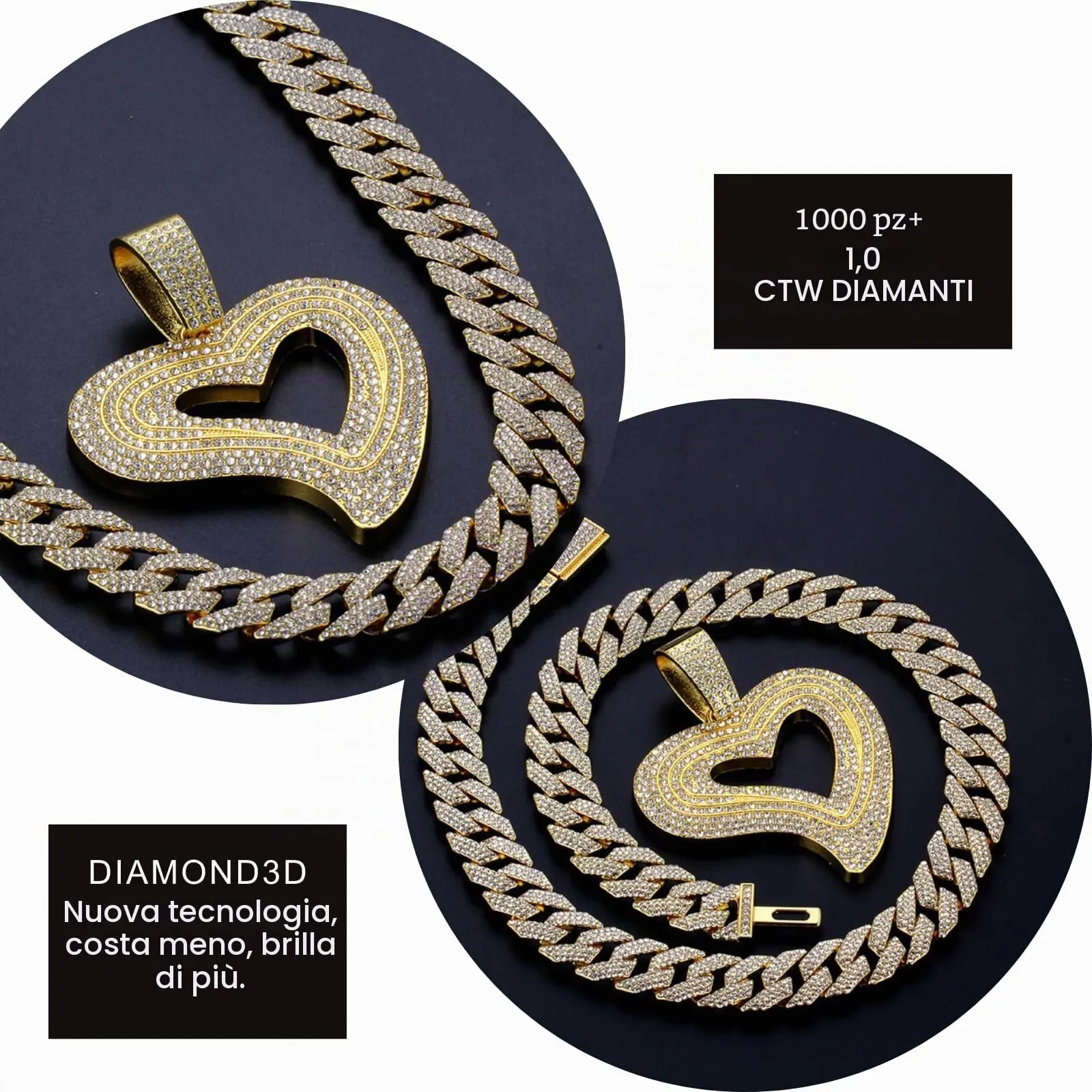 HALUKAKAH Collana da Uomo Placcata in Oro 18K con Diamanti di Laboratorio, Pendente Corona King con Lettere 3D e Catena Cubana 15mm 50cm - immagine 4