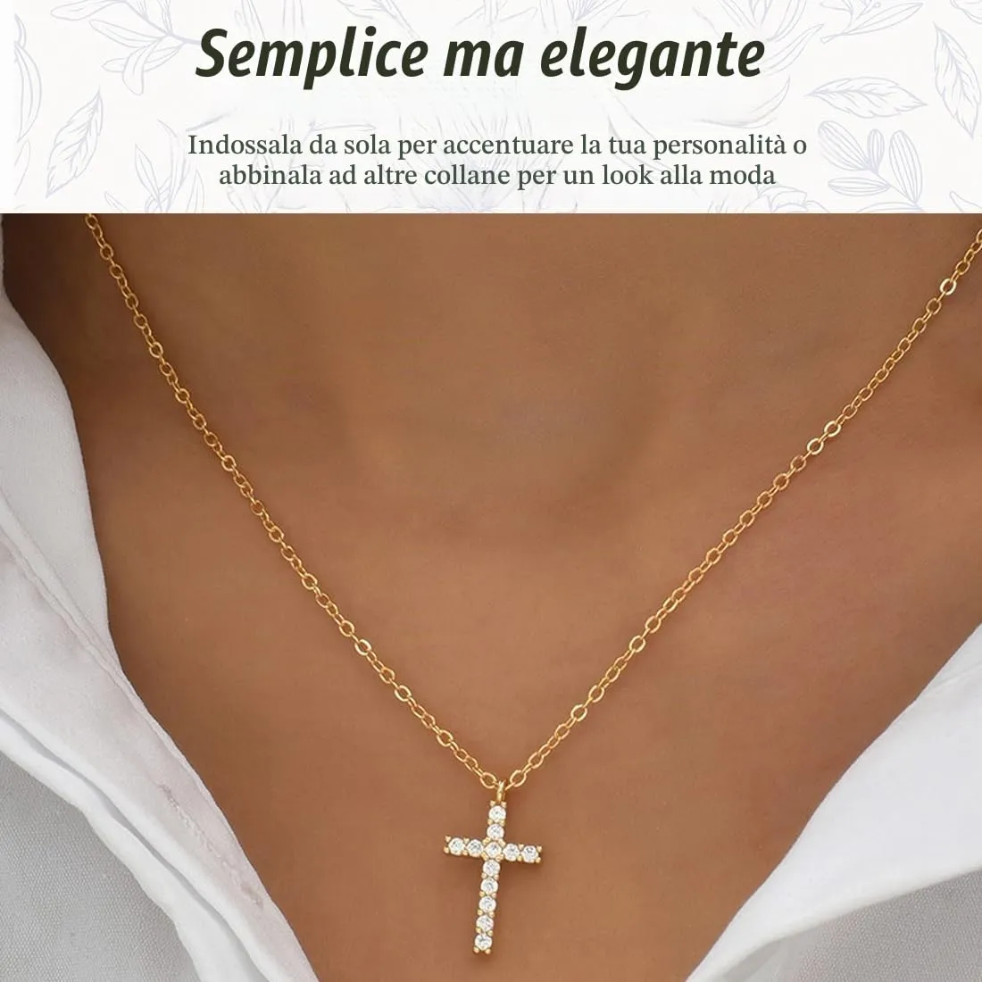 WKRTDY Collana Unisex con Ciondolo a Croce e Zirconi Stile Vichingo Color Oro - immagine 2