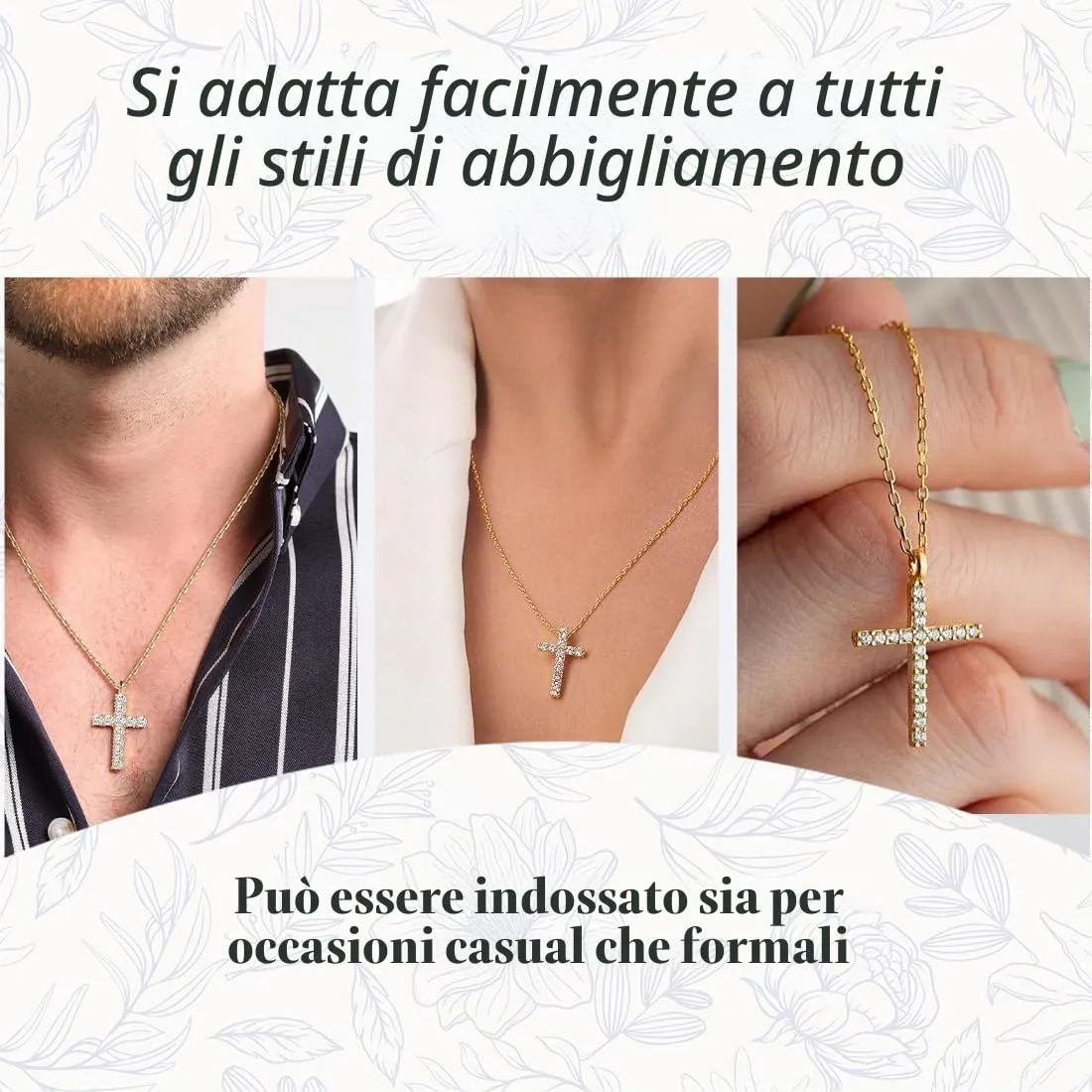 WKRTDY Collana Unisex con Ciondolo a Croce e Zirconi Stile Vichingo Color Oro - immagine 3