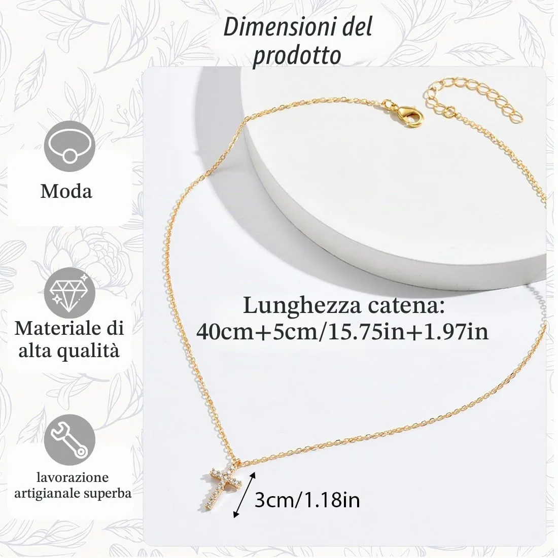 WKRTDY Collana Unisex con Ciondolo a Croce e Zirconi Stile Vichingo Color Oro - immagine 5