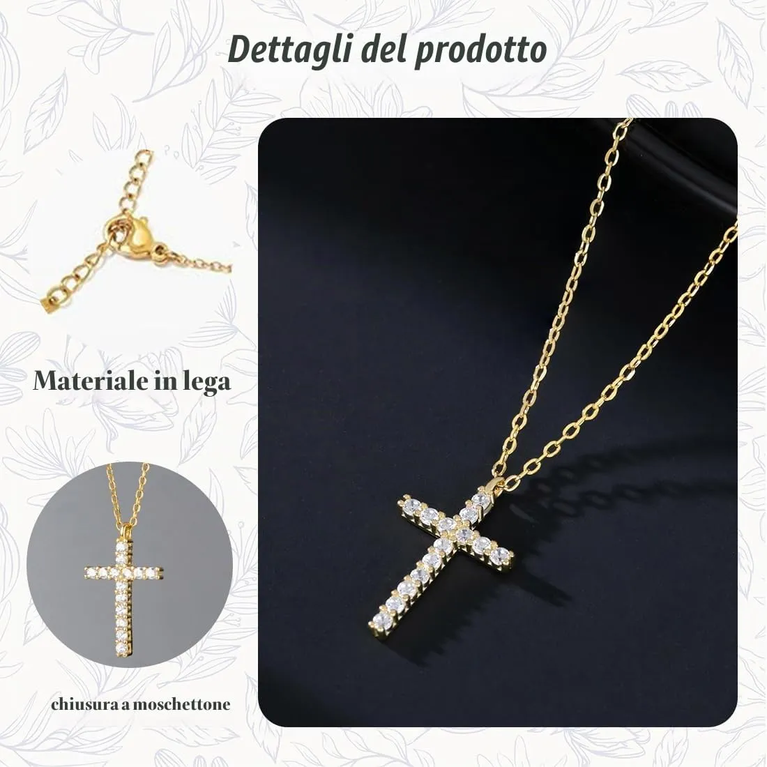 WKRTDY Collana Unisex con Ciondolo a Croce e Zirconi Stile Vichingo Color Oro - immagine 6