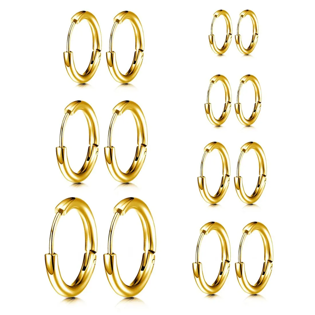 COYUN Set di 7 Paia di Orecchini a Cerchio in Acciaio Inossidabile Ipoallergenici Unisex (Oro) - immagine 1
