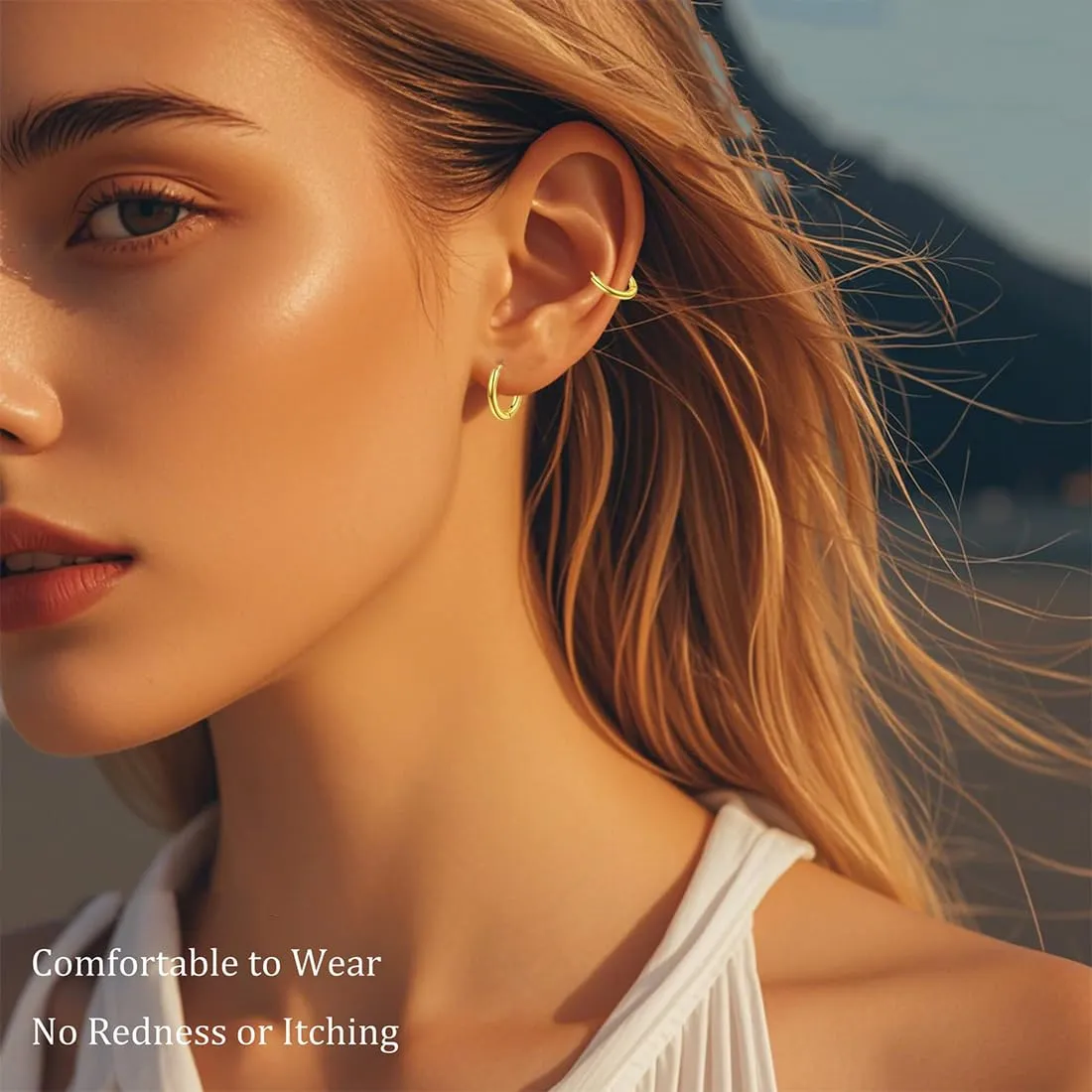 COYUN Set di 7 Paia di Orecchini a Cerchio in Acciaio Inossidabile Ipoallergenici Unisex (Oro) - immagine 2