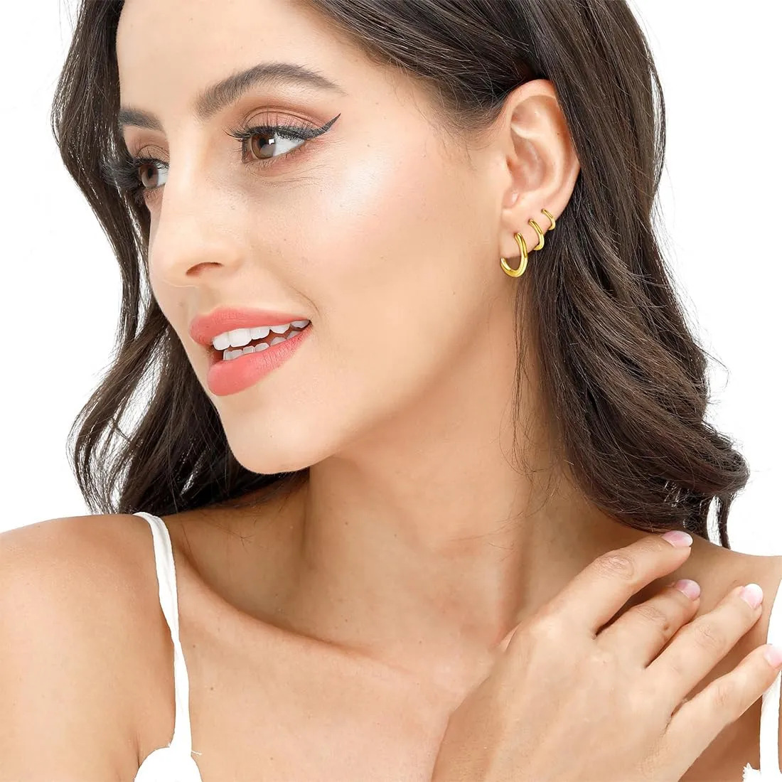 COYUN Set di 7 Paia di Orecchini a Cerchio in Acciaio Inossidabile Ipoallergenici Unisex (Oro) - immagine 3