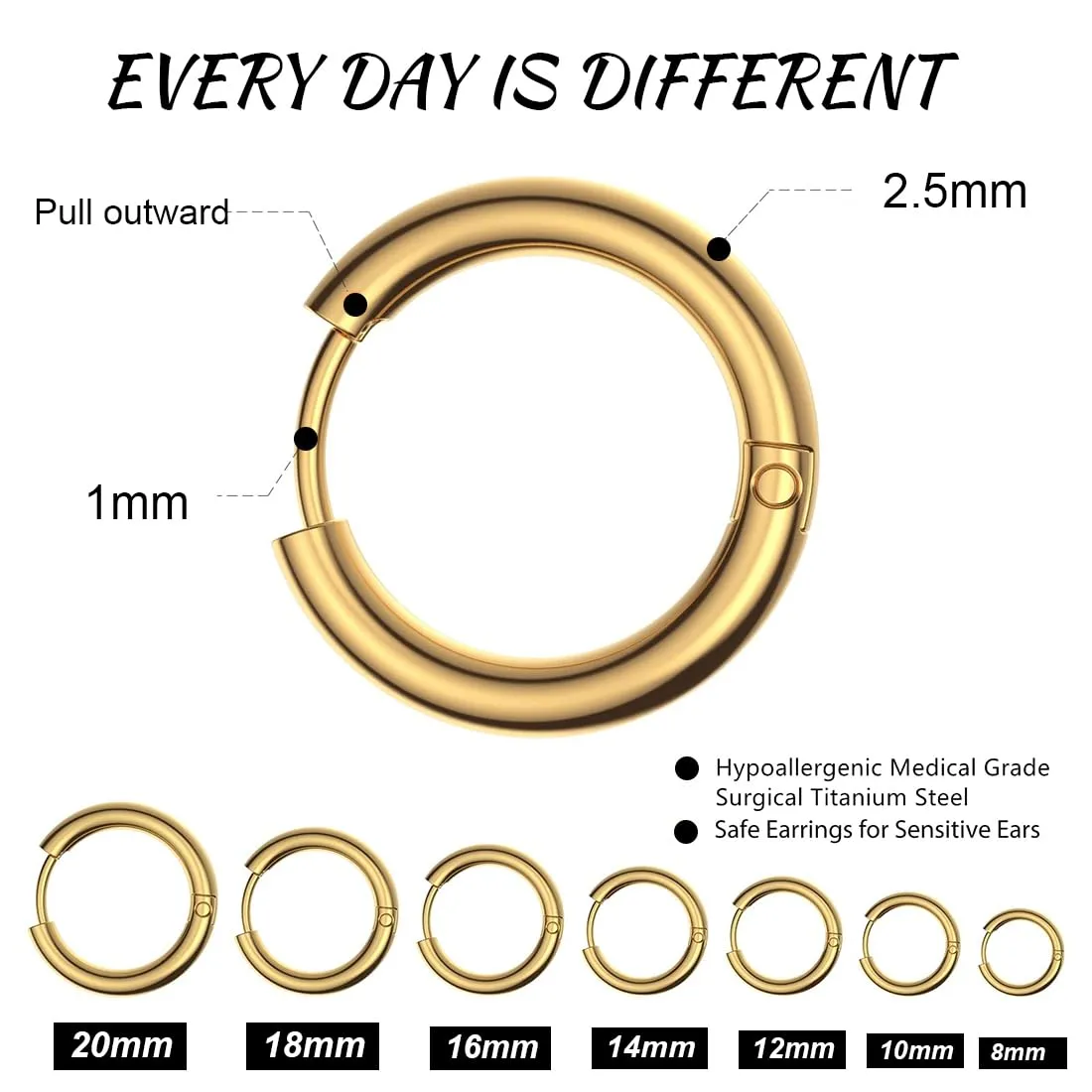 COYUN Set di 7 Paia di Orecchini a Cerchio in Acciaio Inossidabile Ipoallergenici Unisex (Oro) - immagine 4