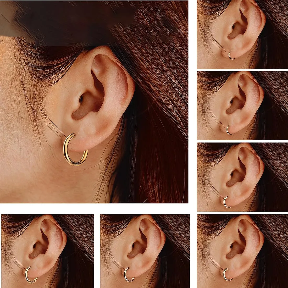 COYUN Set di 7 Paia di Orecchini a Cerchio in Acciaio Inossidabile Ipoallergenici Unisex (Oro) - immagine 5